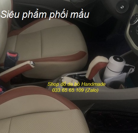 Bọc da cần số & phanh tay Kia morning 2011-2020 (AT) số tự động bằng da bò thật