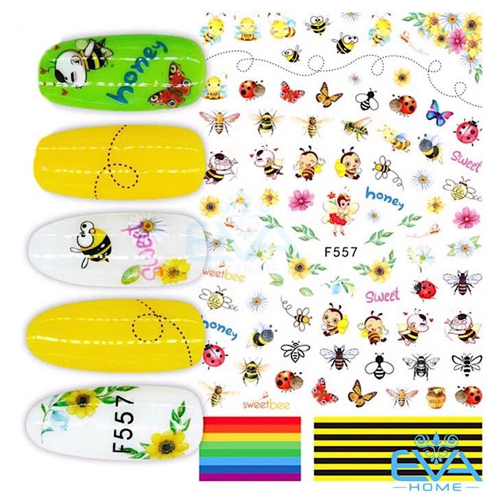 [HCM]Miếng Dán Móng Tay 3D Nail Sticker Tráng Trí Hoạ Tiết Ong Bướm Hoa F557