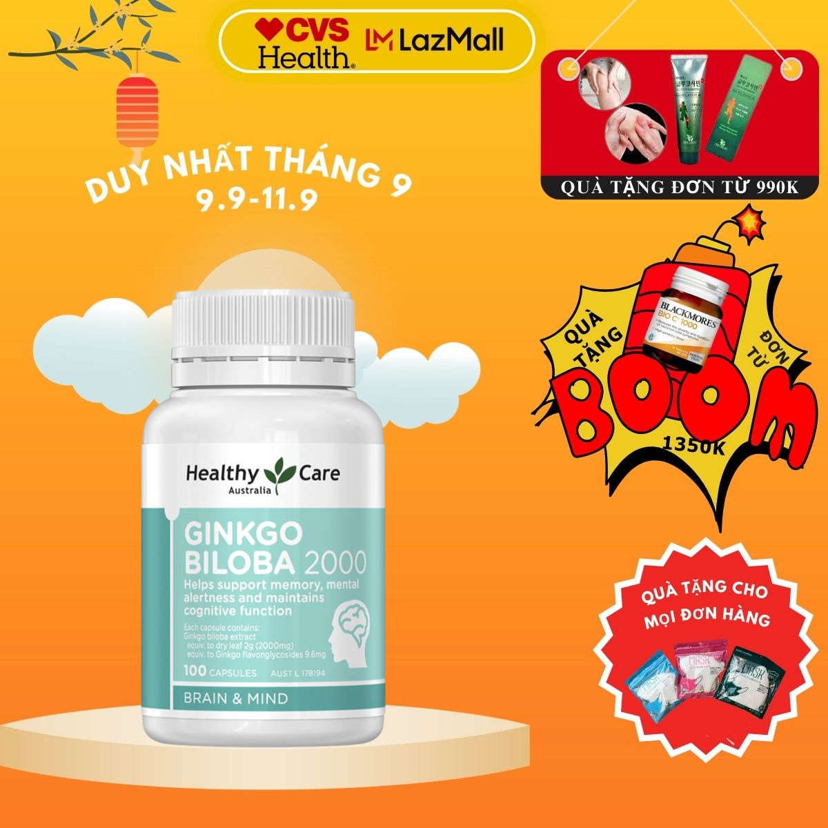 Viên bổ não healthy care ginkgo biloba 2000mg 100 viên