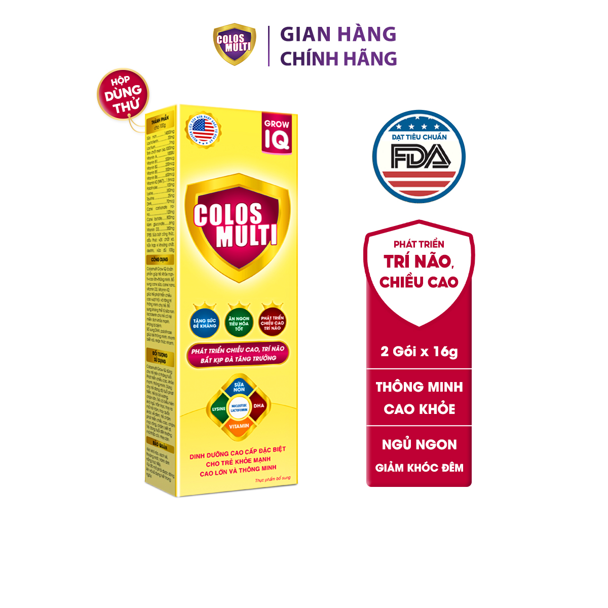 Sữa non Colosmulti Grow IQ phát triển chiều cao và trí thông minh cho trẻ hộp 2 gói x 16g