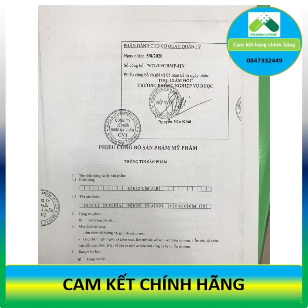 [NEW_Decumar Advanced] Gel ngừa mụn Nano curcumin (Tuýp 20g) [Decuma/ advance/ new/ kem nghệ]