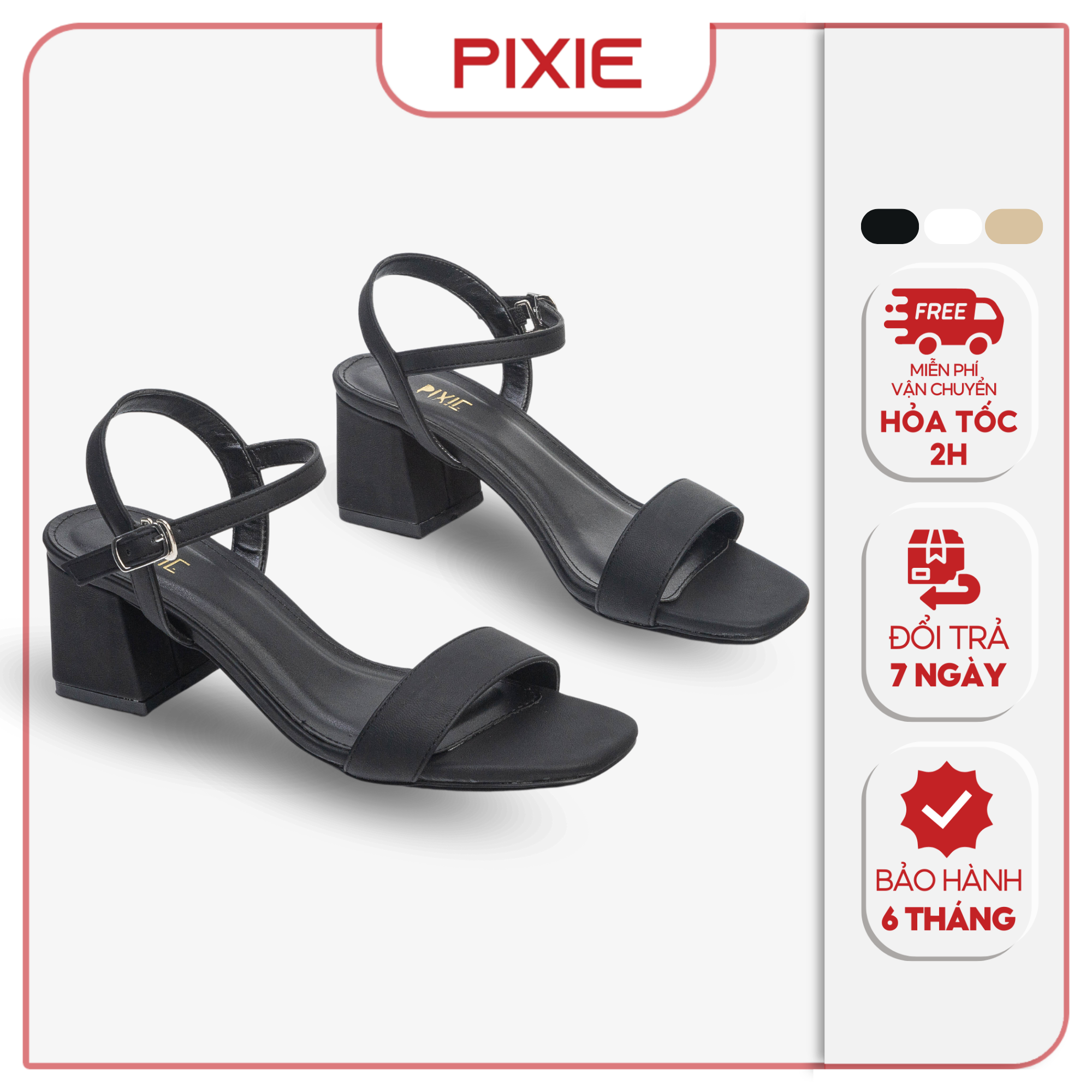 Giày Sandal Cao Gót 5cm Quai Ngang Pixie H158