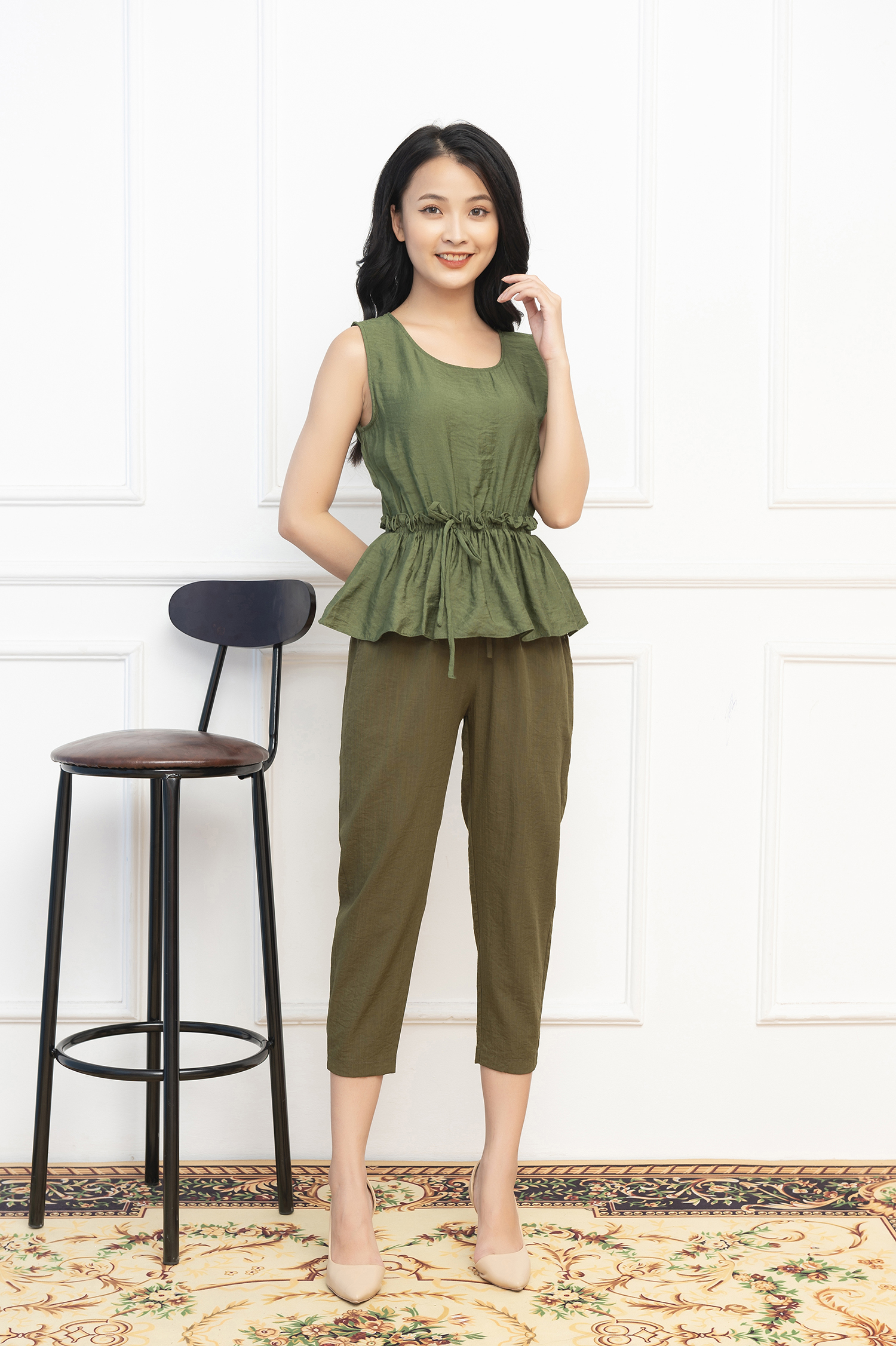 Áo peplum sát nách đũi lụa Vicci cao cấp (Đen - Da - Hồng - Rêu)