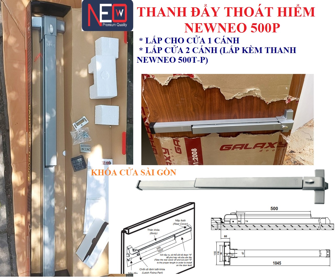 Thanh đẩy khóa thoát hiểm neo 500p