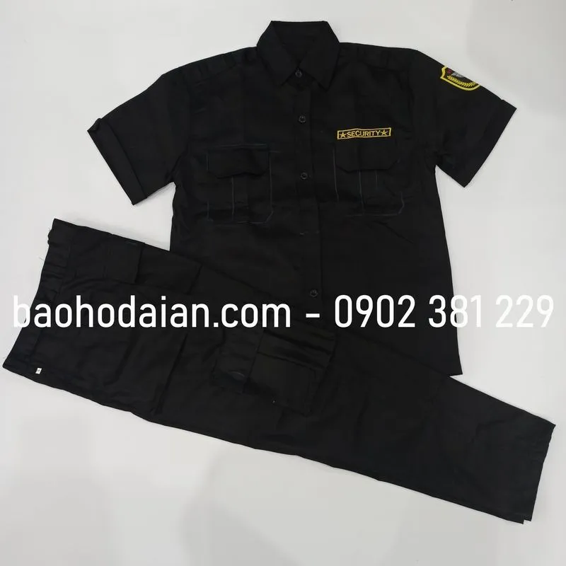 Quần áo vệ sĩ, quần áo bảo vệ màu đen túi hộp kaki 65/35 logo tay ngực (có bigsize)