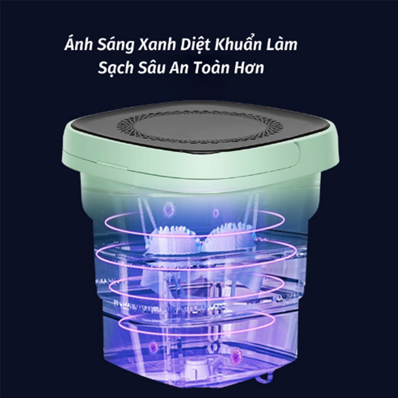 Máy Giặt Đồ Mini Gấp Gọn Di Động Vắt Khô Khử Khuẩn Bằng Ánh Sáng Xanh Đèn Rọi giặt sạch bụi bẩn đồ cá nhân khử khuẩn bằng UV công nghệ Blue Ag