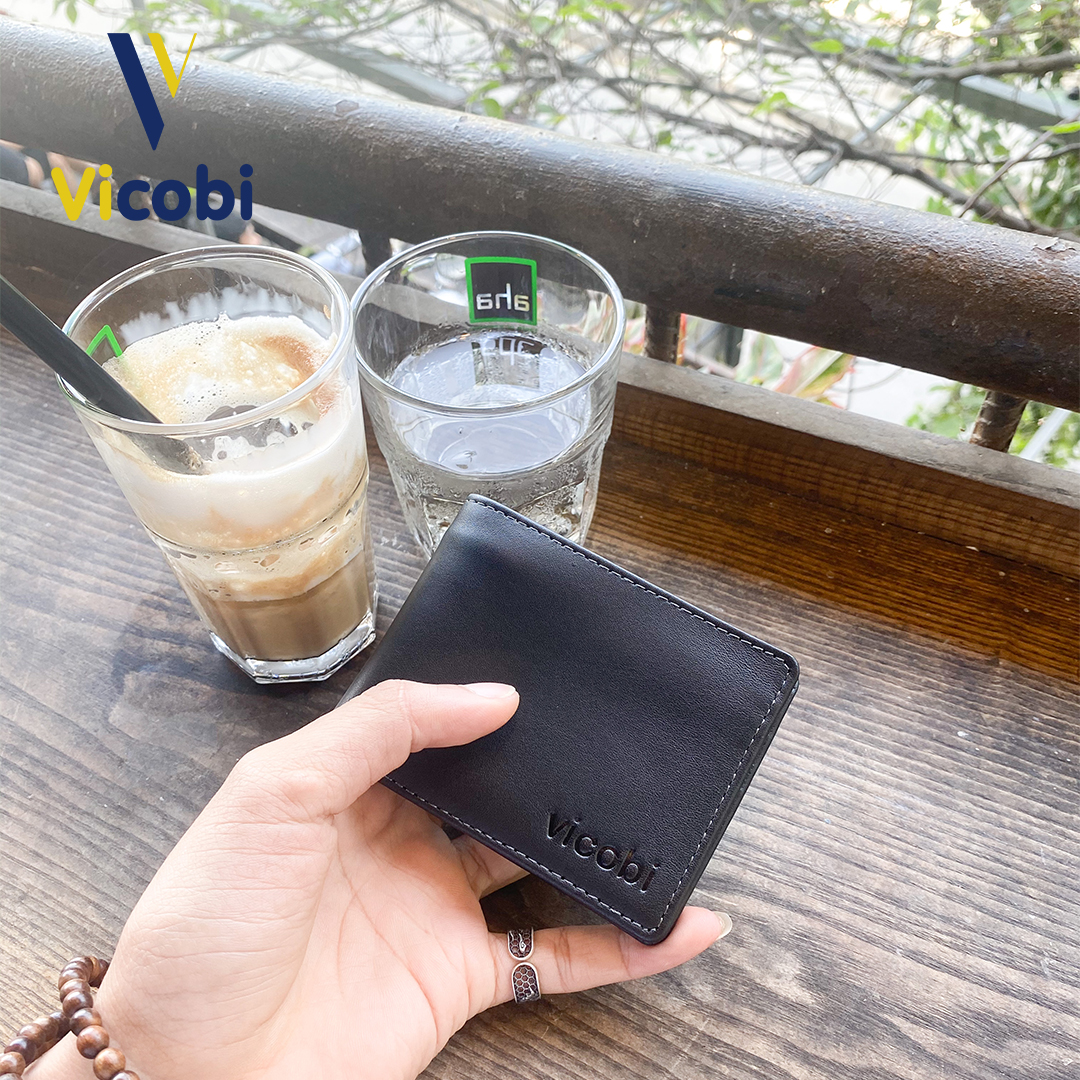 Mini wallet male cowhide Vicobi M6, wallet card ATM compact pocket and to coffee parrot, driver's license, paper sheet car new, made in Vietnam