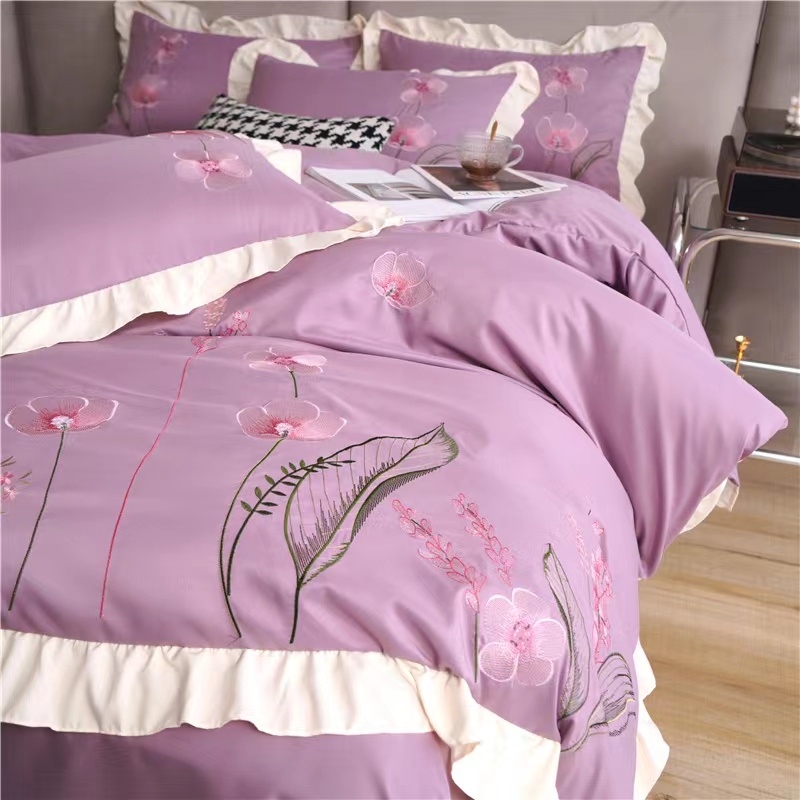 Bộ vỏ chăn ga đũi thêu hoa
