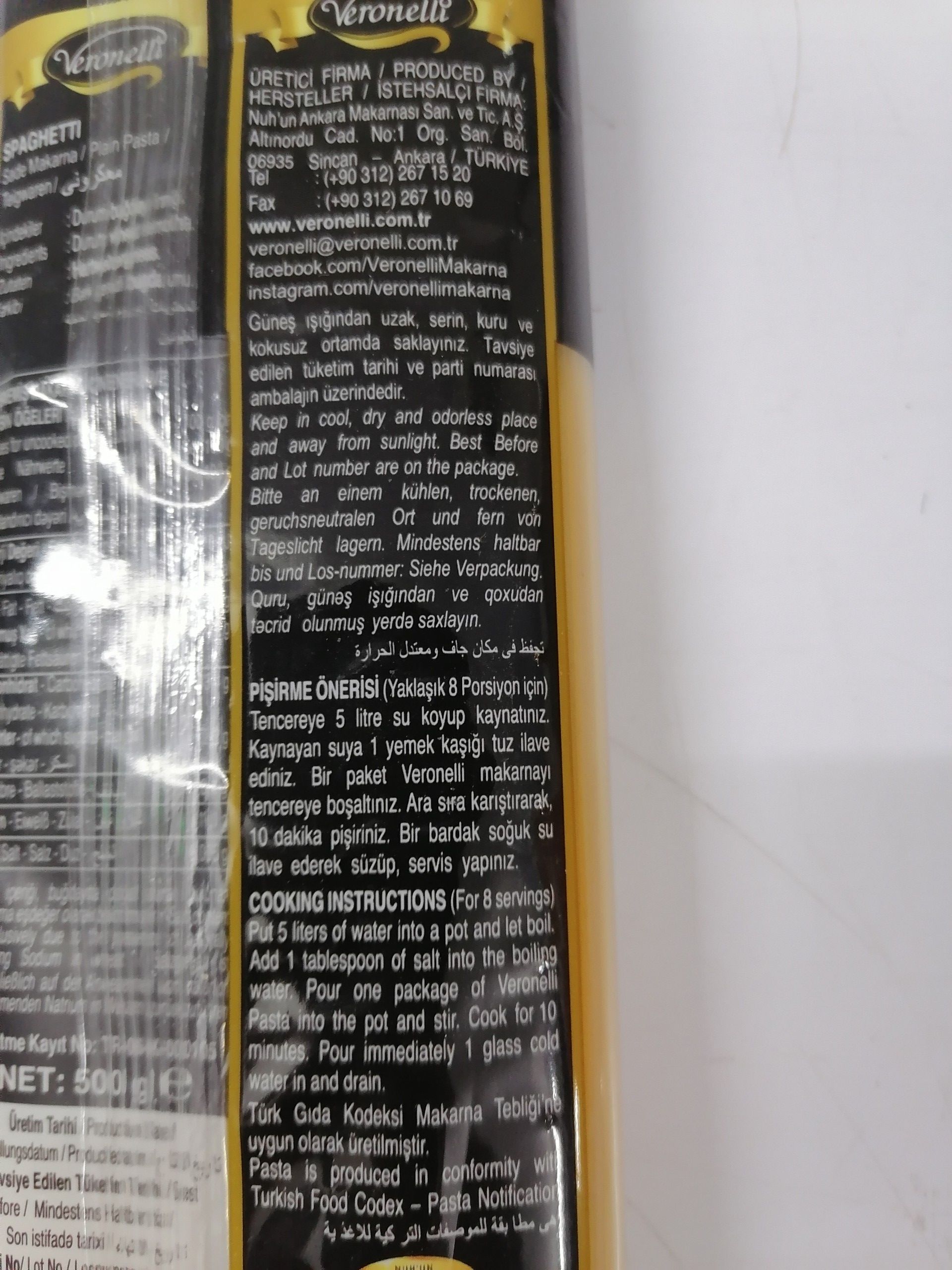 [Gói 500g] Mì Ý [Turkey] VERONELLI Spaghetti Pasta (als)