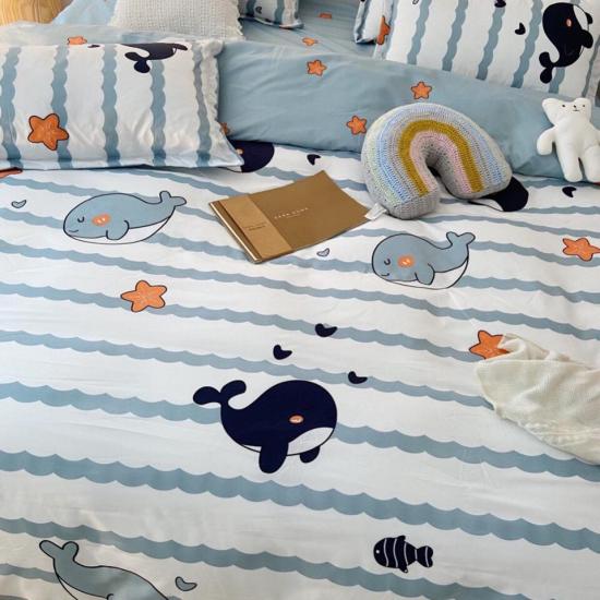 Bộ ga gối gồm 5 món hoạ tiết cá heo