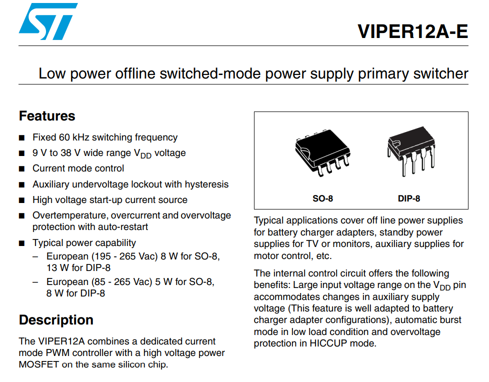 Combo 2 IC nguồn VIPer12A DIP-8