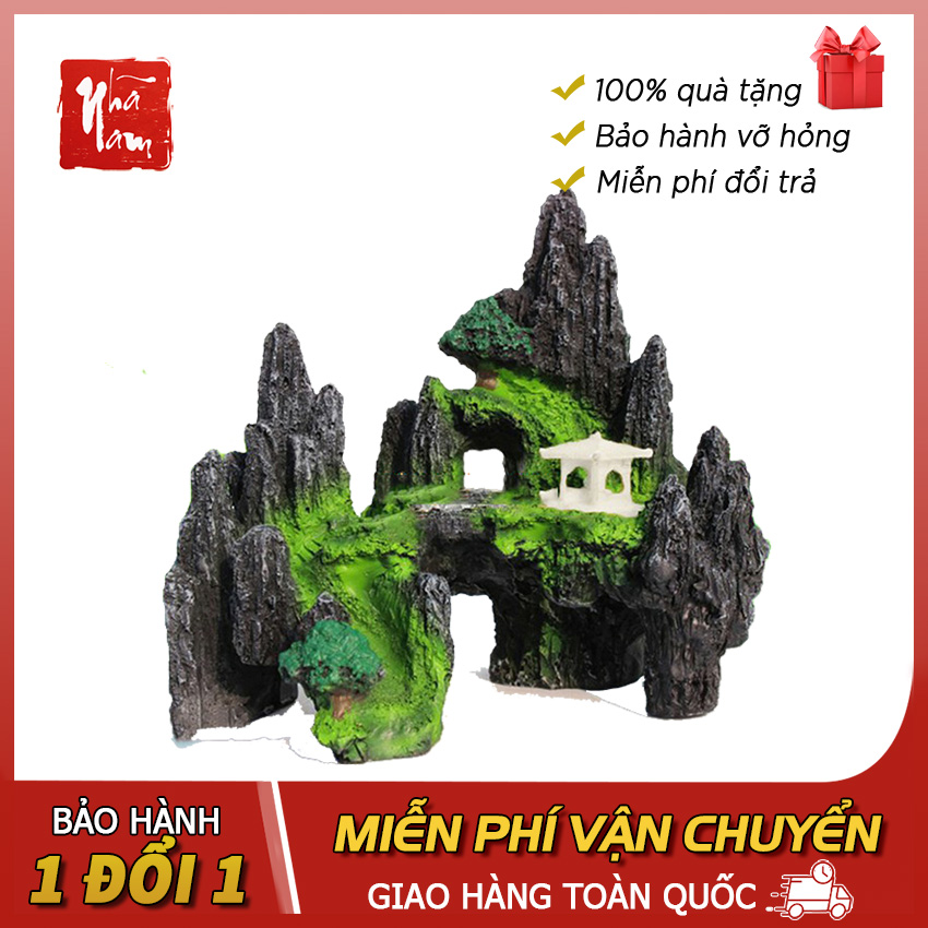 Mô hình hòn non bộ giả sơn ngôi chùa vàng, trang trí bể cá, phụ kiện thiết bị bể cá, cảnh quan bể cá, trang trí nhà cửa