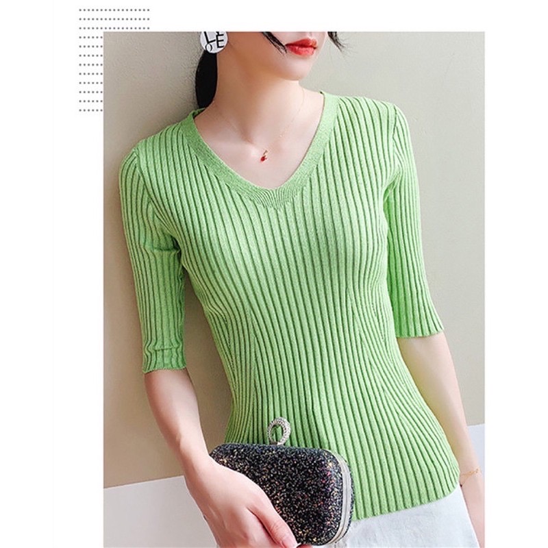 MS011 Áo len tăm cổ tim tay lỡ thanh lịch