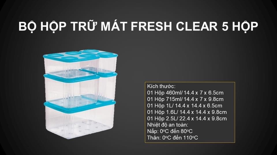 Bộ Hộp Trữ mát Fresh Clear set 5 Tupperware