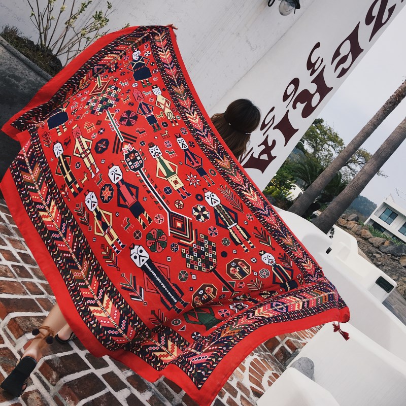 Khăn Choàng Đi Biển Quàng Cổ Boho Họa Tiết Thổ Cẩm- Chất Liệu Cotton - 90x180cm - Mã KC004