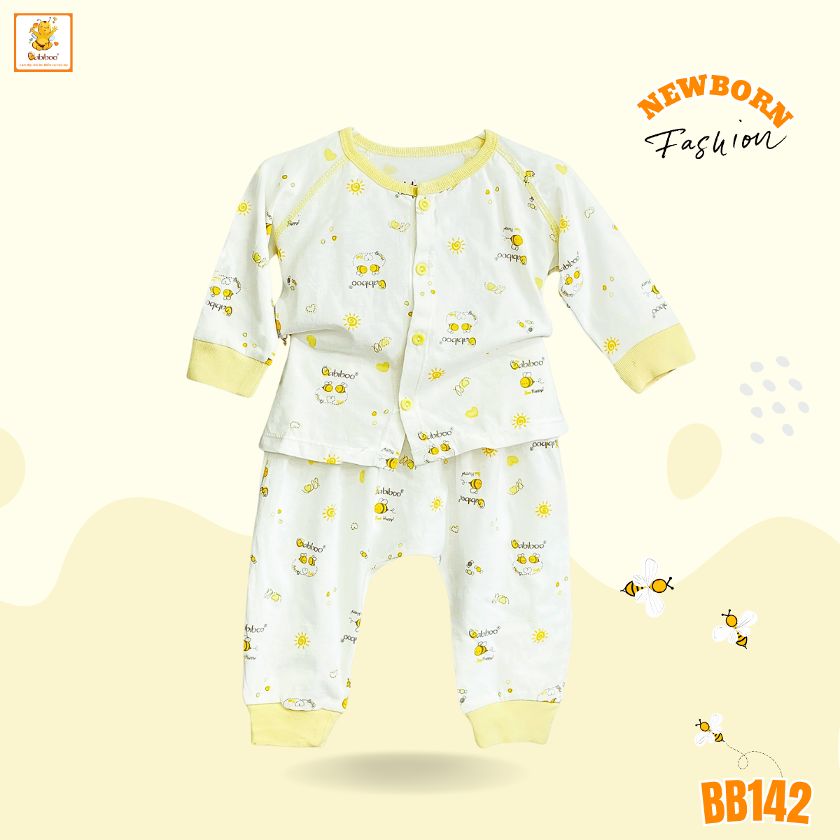 Đồ bộ cho bé sơ sinh babiboo đồ dài tay thu đông vải cotton siêu mềm - bb142