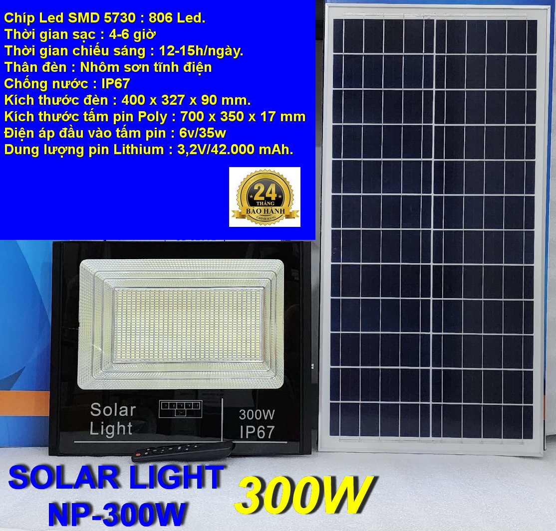 ĐÈN ĐƯỜNG NĂNG LƯỢNG MẶT TRỜI - BLUESKY NP300W - CÔNG SUẤT 300W BẢO HÀNH 2 NĂM