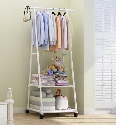 Kệ sắt treo quần áo hình chữ A 2 tầng có bánh xe, ke sat treo quan ao hinh chu A 2 tang co banh xe