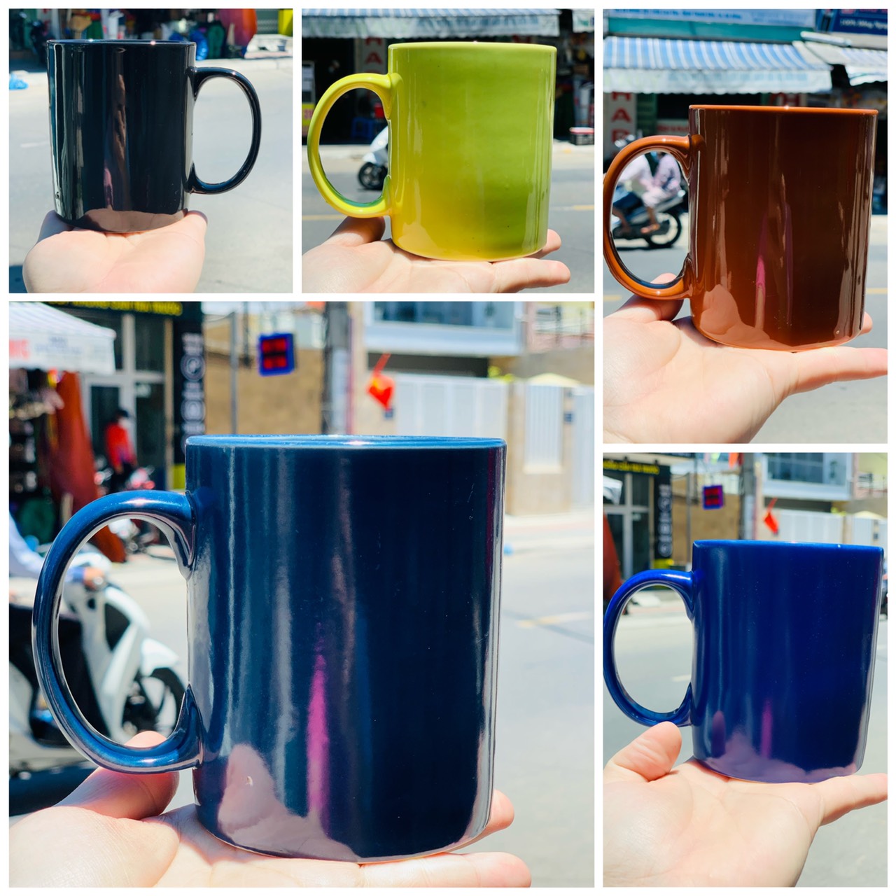 Cốc sứ có quai dáng trụ nhiều màu