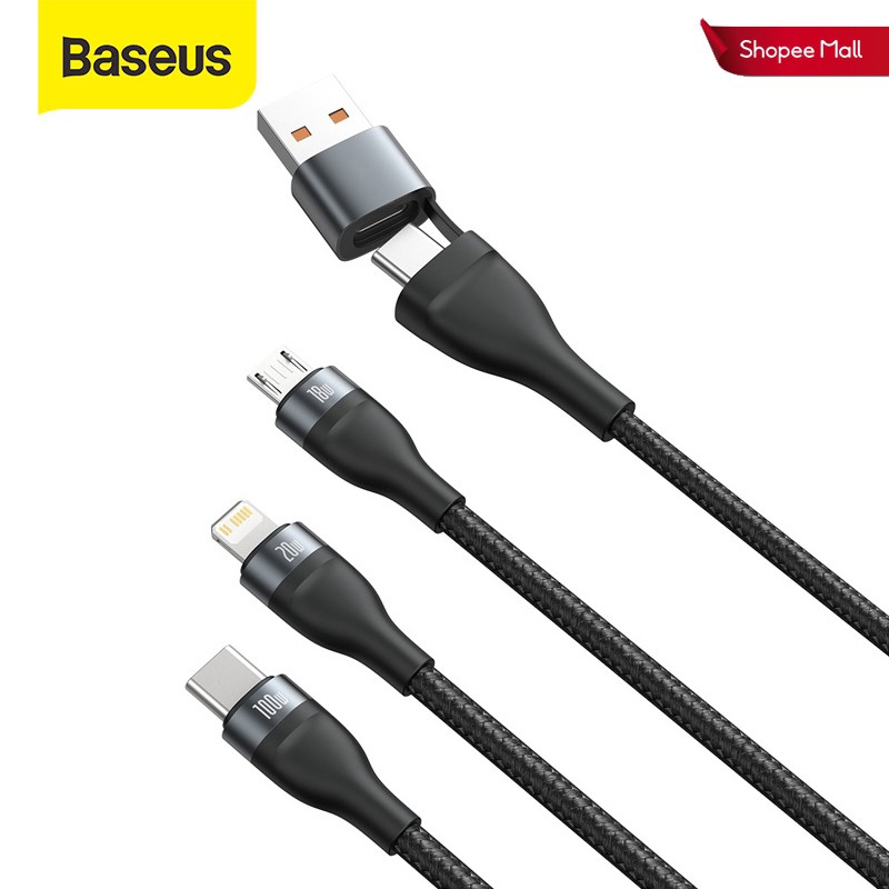 Cáp Sạc Nhanh 3 Đầu Baseus 100W 3 in 2 (USB + Type C to Micro + LN + Type-C)