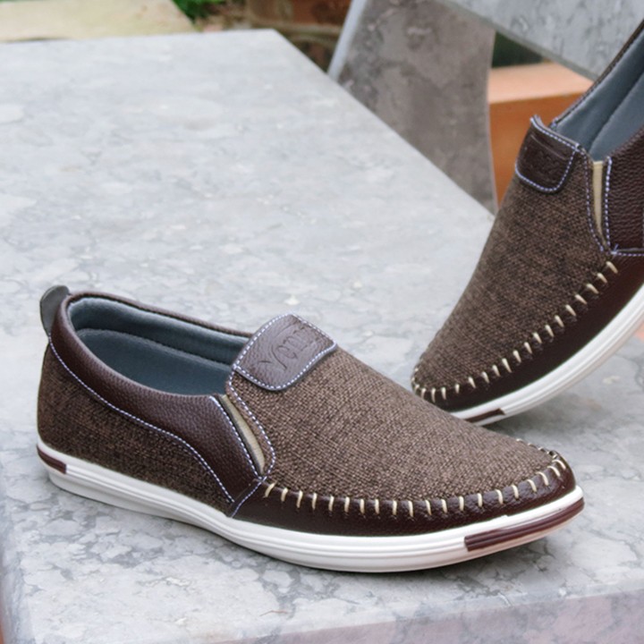 [HCM](Hàng hộp) Giày lười vải nam chất liệu vải bố màu nâu size 38 đên 43
