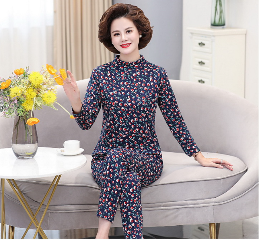 Đồ bộ nỉ cổ 3 phân thu đông nữ trung niên