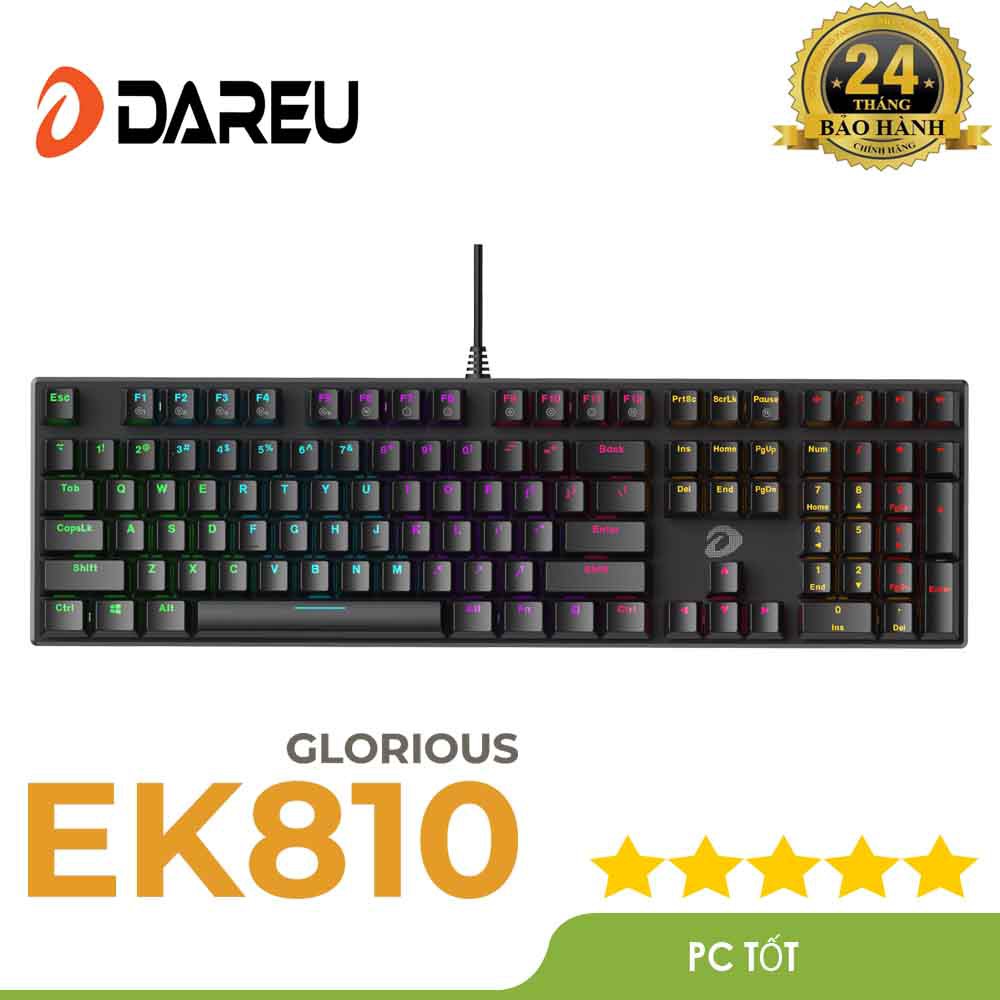 Bàn phím cơ Gaming DAREU EK810 Black (MULTI-LED Blue/ Brown/ Red D switch) - Bảo hành 24 tháng