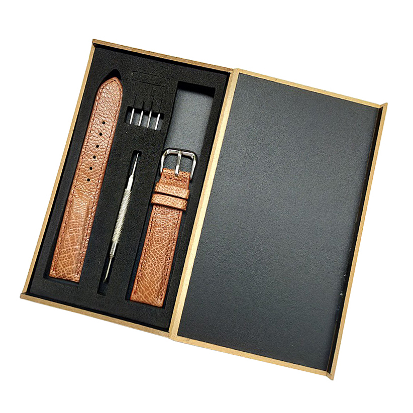 Dây đồng hồ da ĐÀ ĐIỂU THẬT cao cấp khóa Cài thép không gỉ Fullbox HỘP GỖ (Nâu Đỏ) size 12 14 15 16 17 18 19 20 21 22 24mm