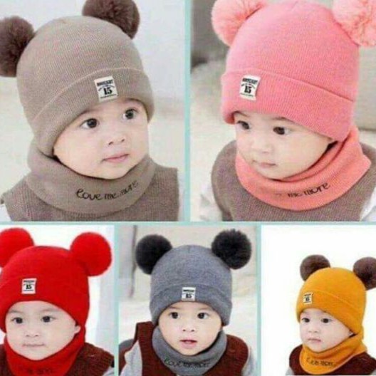 Set mũ kèm khăn ống I LOVE cho bé 3 tháng - 3 tuổi