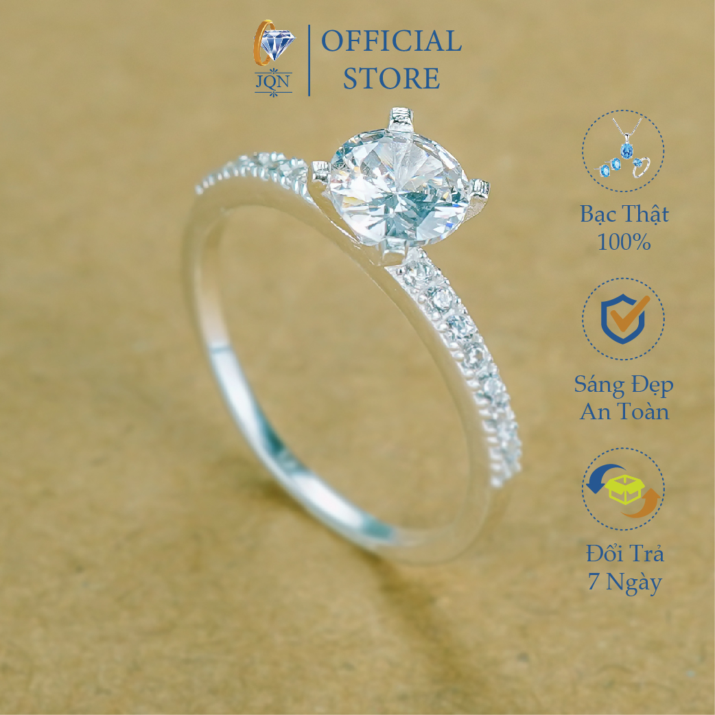 Nhẫn Bạc Nữ JQN Nhẫn Đính Đá Chủ 6Ly Đẹp N23