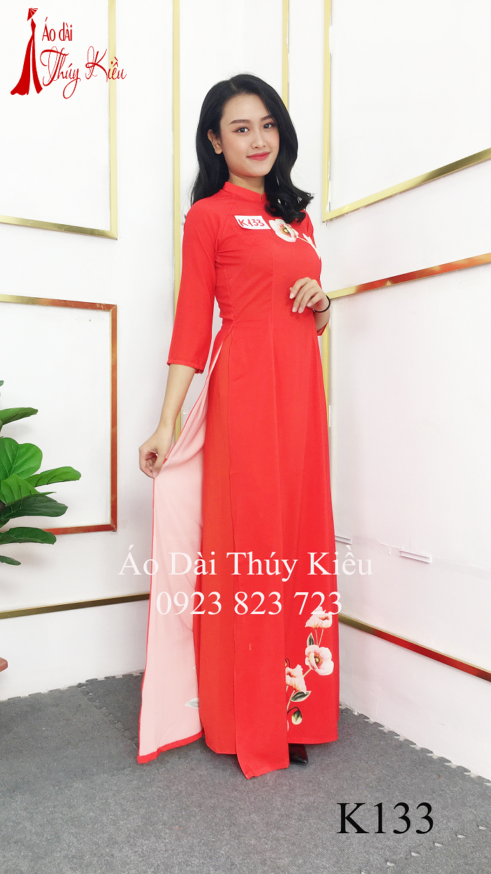 Áo dài nữ truyền thống thiết kế may sẵn tết cách tân nền đỏ K133 Thúy Kiều mềm mại co giãn áo dài giá rẻ