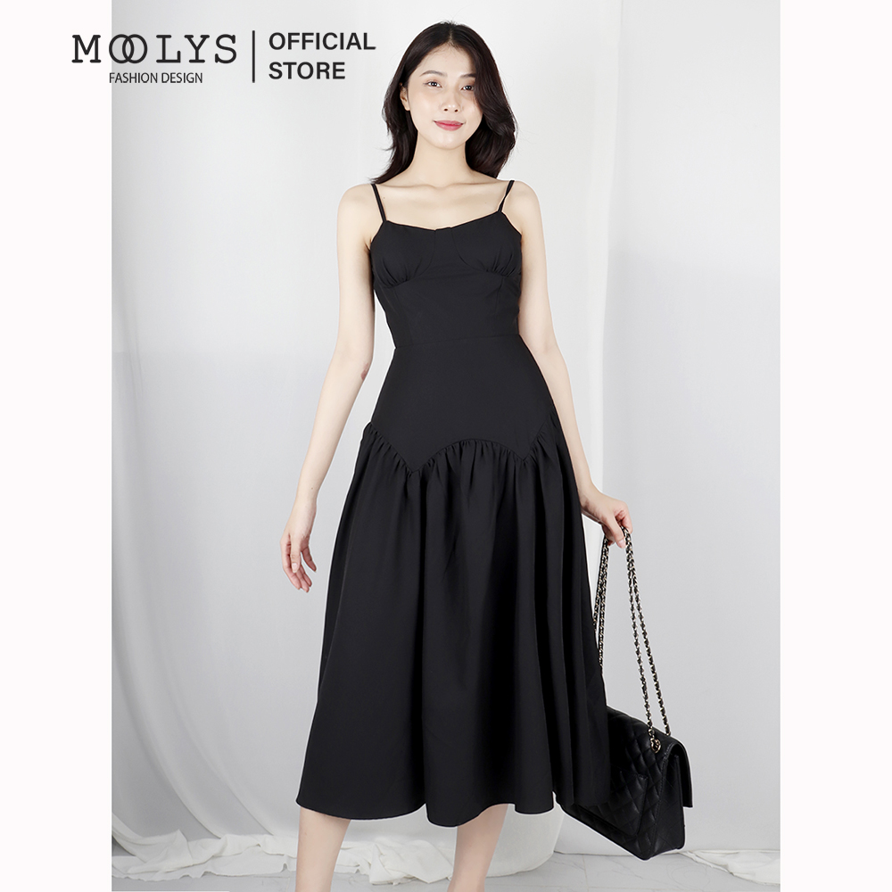 Đầm dự tiệc hai dây midi sang chảnh Moolys MD016