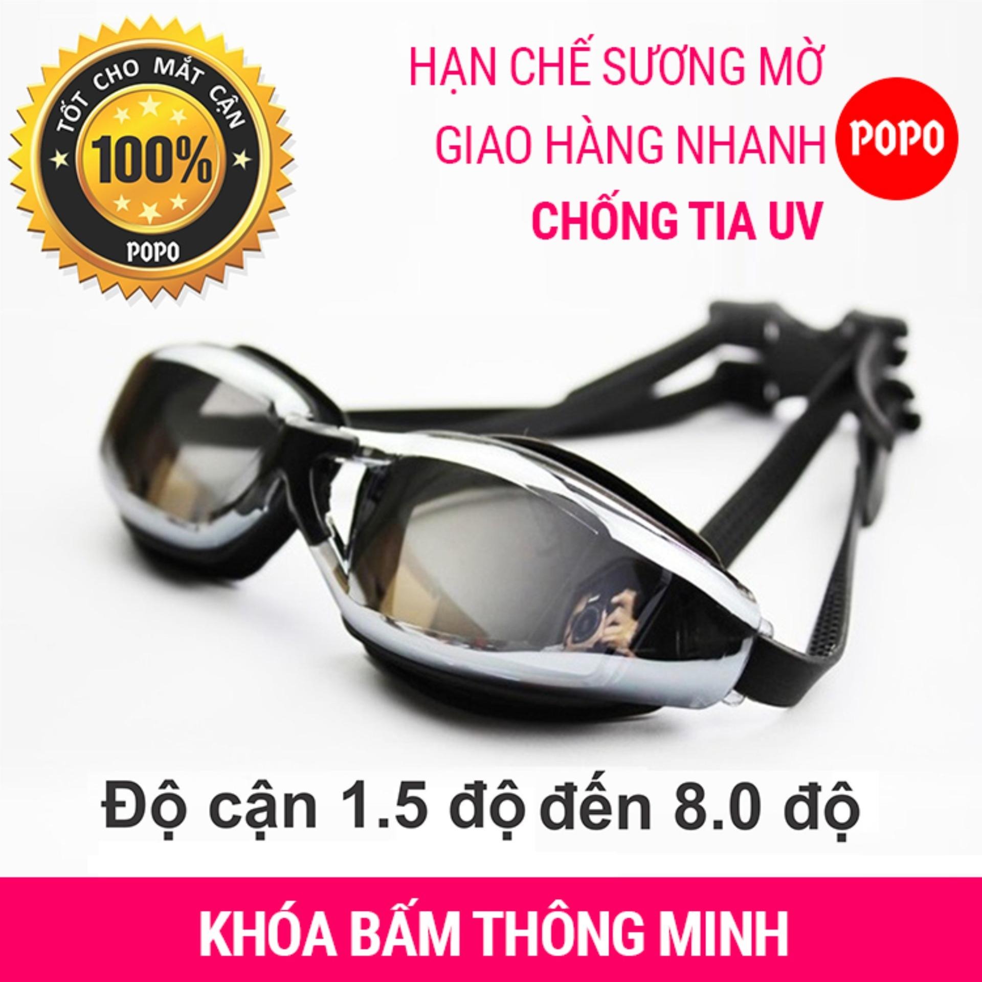Kính bơi cận độ cận từ 1.5 đến 8.0 POPO GOG kính bơi có độ cho người lớn (nam, nữ) và trẻ em từ 8 tuổi, mắt kính tráng gương, chống UV, chống hấp hơi; khóa đeo kính thông minh