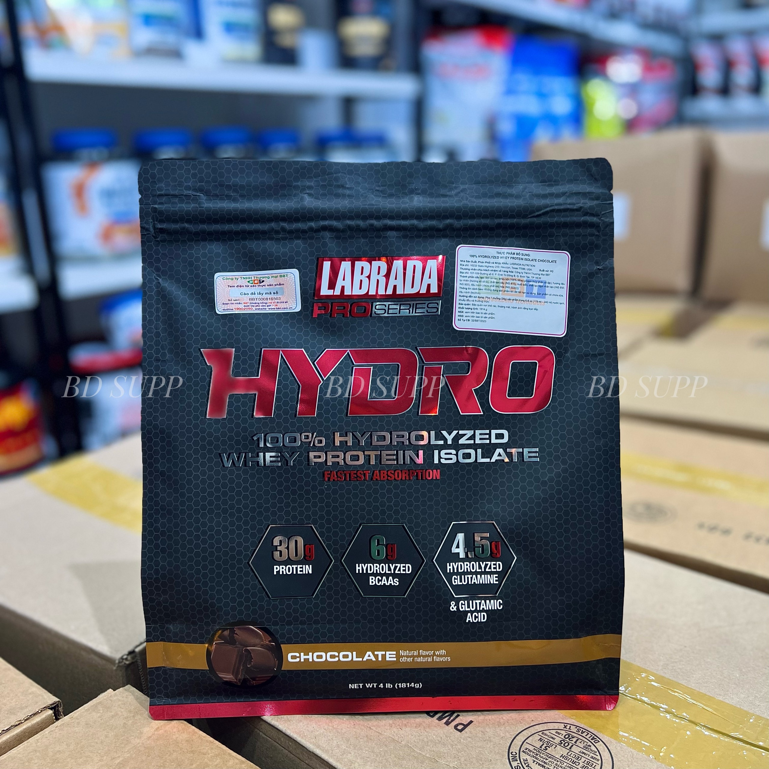 Labrada Whey HYDRO (1.8kg) 100% Whey Protein Hydrolyzed Isolate, 30g Protein, 6g BCAA, 4.5g Glutamine, Công Ty BBT Phân Phối