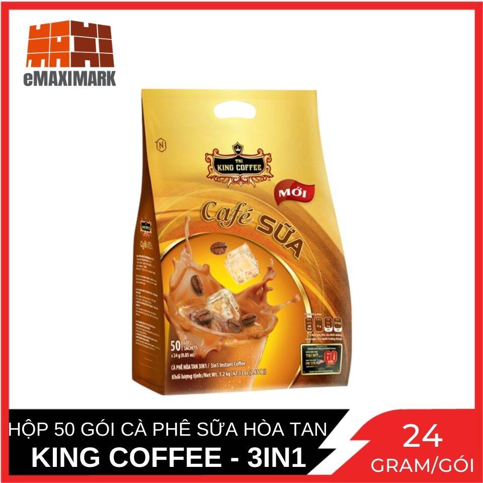 HCM ship 2h Cà Phê Sữa Hóa Tan 3in1 King Coffee Túi 50 gói x 24g