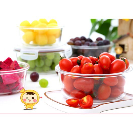 Thố thủy tinh tròn đựng thực phẩm 400ML, 620ML, 950ML[ NẮP HÚT CHÂN KHÔNG ]