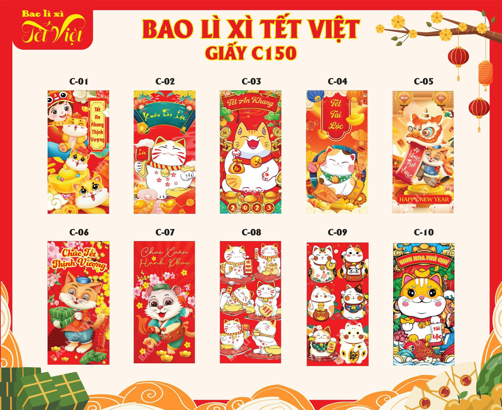 Combo 100 Bao Lì Xì Tết 2023 Mix 20 Mẫu (giao mẫu ngẫu nhiên)