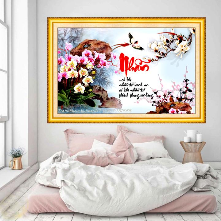 Tranh đính đá - Tranh thêu chữ thập chữ nhẫn hoa lan LV3336, LV175: 75*50cm - tự đính