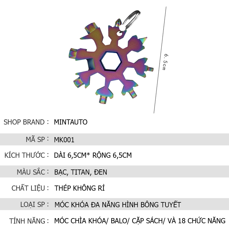 Móc Khóa Hình Bông Tuyết Cờ Lê Đa Năng Tích Hợp 18 Đầu Trong 1 Tiện Lợi Nhỏ Gọn Thông Minh