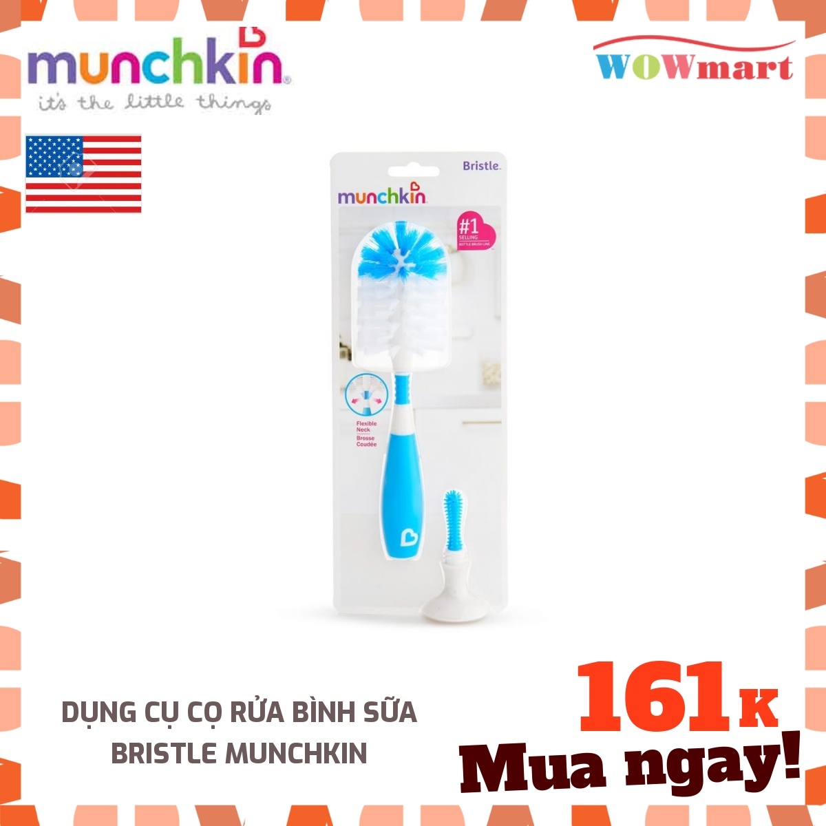 [HCM]Dụng cụ cọ rửa bình sữa Bristle Munchkin - [Mỹ]