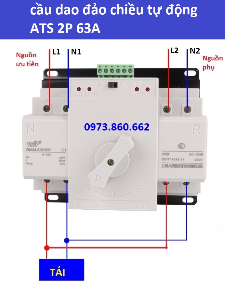 Cầu dao đảo chiều tự động ats 2p 63a