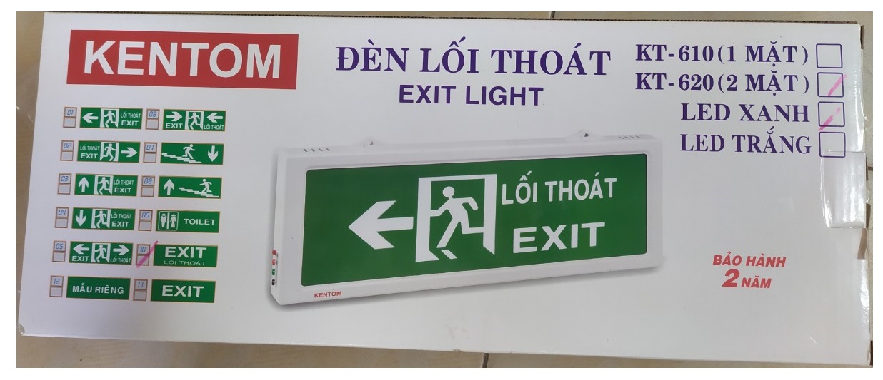 [HCM]Đèn lối thoát (exit) hai mặt Kentom KT-620