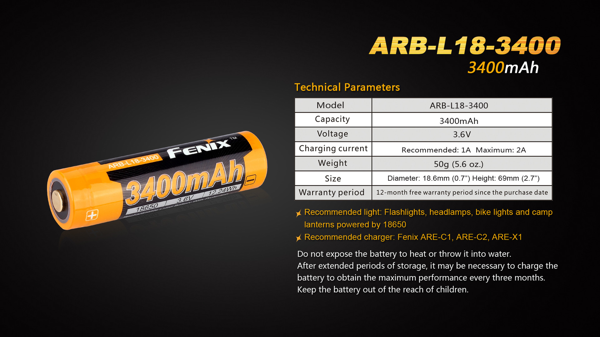 Pin Fenix 18650 3400mAh