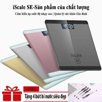 Cân điện tử giá rẻ/cân điện tử 100kg kính cường lực Giá Tốt + Tặng bộ 4 bút bi viết nước cho bé- Cân điện tử sức khỏe iScale - cân điện tử, cân điện tử sức khỏe, cân sức khỏe,cân điện tử gia đình.