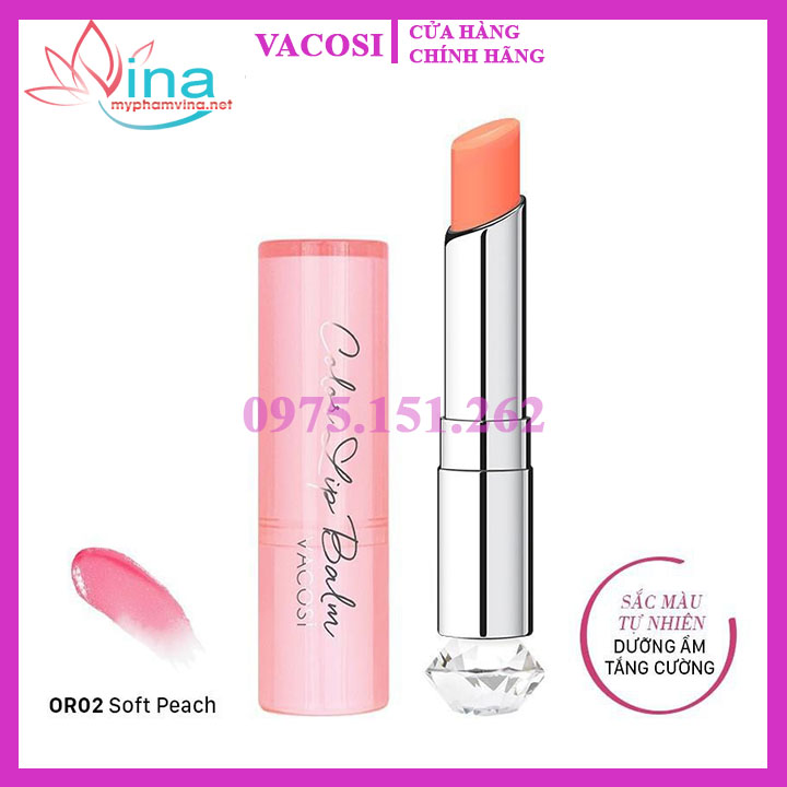 Son dưỡng có màu vacosi color lip balm or02 - soft peach