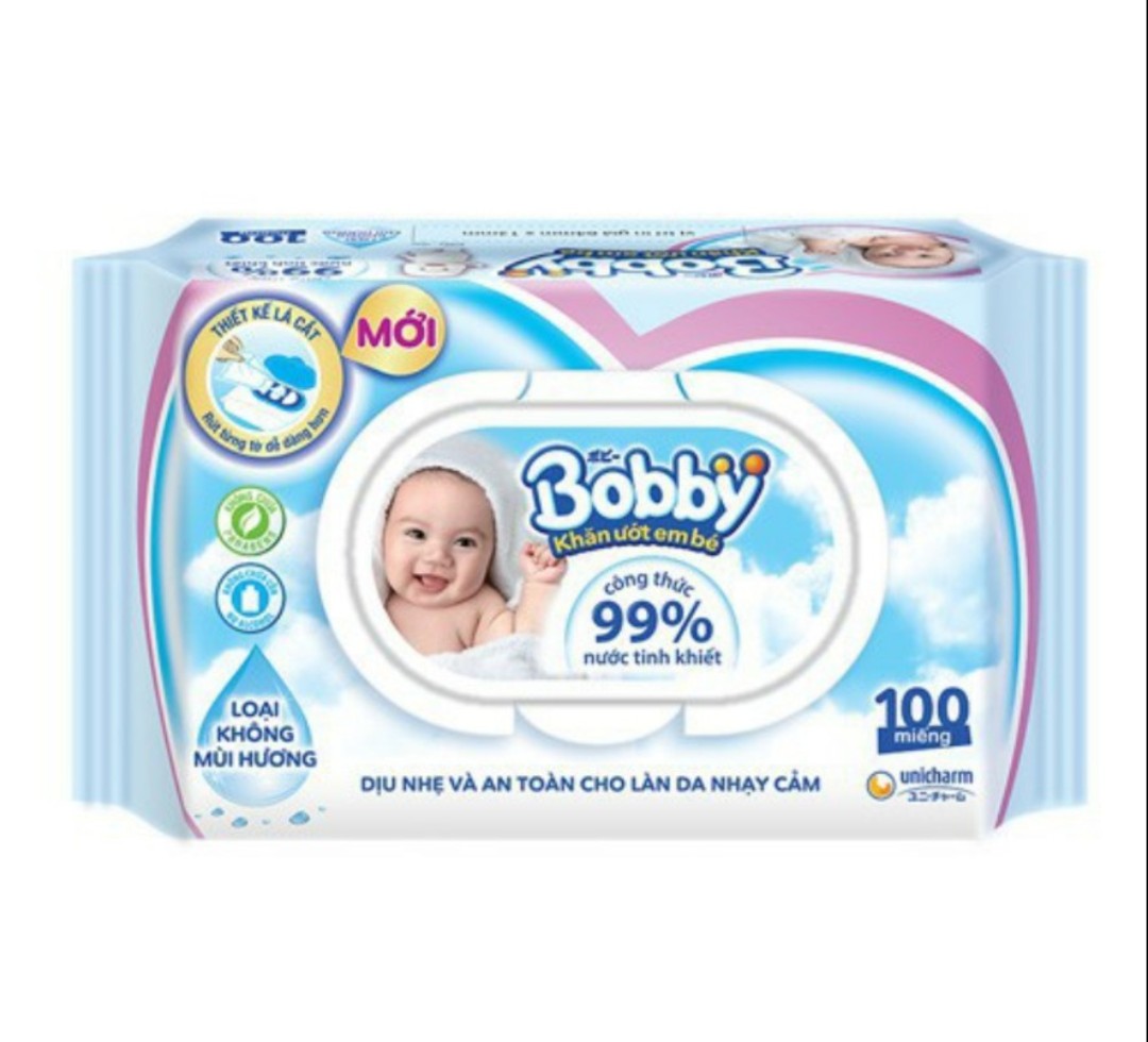 Date 2025- Khăn ướt Bobby gói 100 tờ