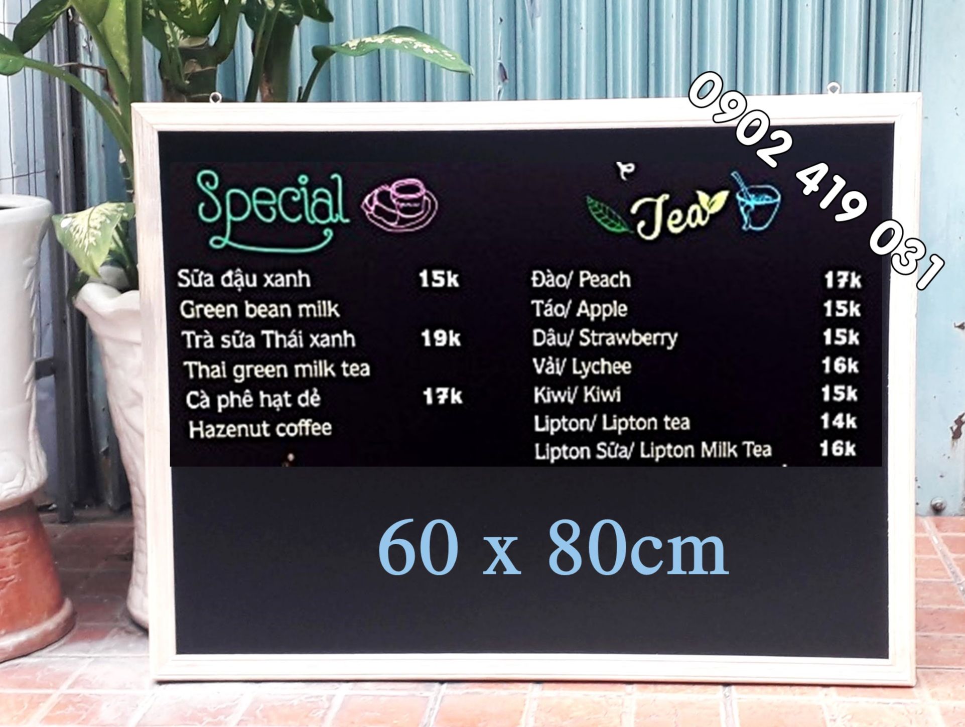 Bảng Menu Khung Gỗ Treo Tường 60 x 80cm [ Tặng hộp phấn màu ]