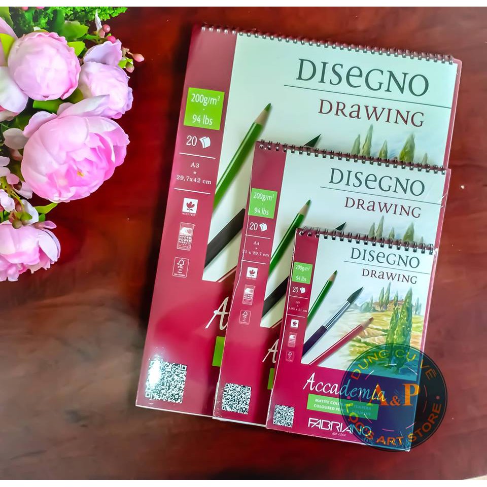 Sổ vẽ fabriano 200gsm a3, a4, a5 lò xo