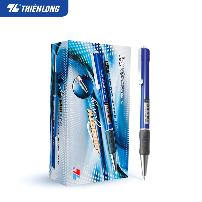 Combo 5/10/20 Bút bi Thiên Long TL-036 ngòi 0.7mm mực xanh đỏ đen giắt kim loại mạ crom đệm cầm tay cao su êm, giảm trơn trượt