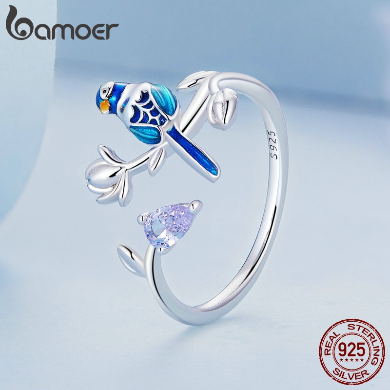 Bamoer 925 Sterling Silver Exqusite Blue Bird Ring For Women Fine
